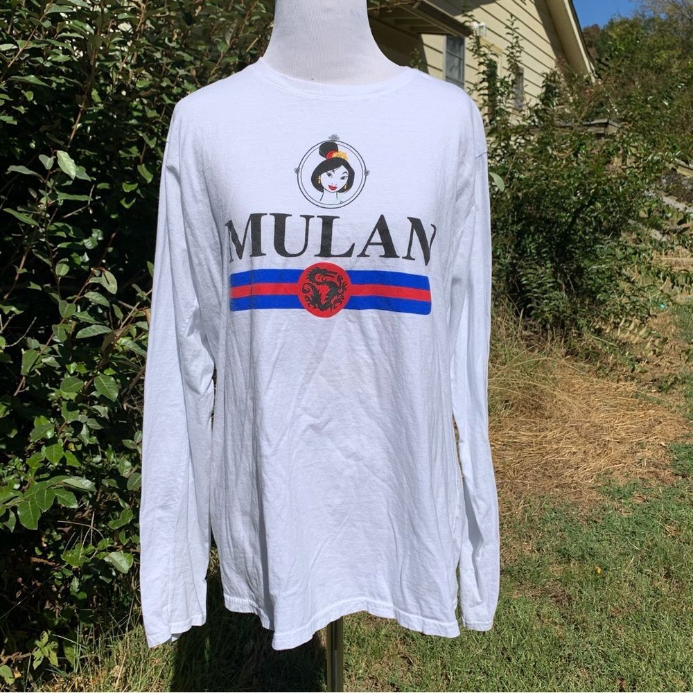 Rare? Vintage Disney MULAN XL Long Sleeve 100% Cotton White Graphic Tee